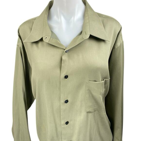 Geoffrey Beene Green Satin Long Sleeve Collared Button Down Midi Shirt Dress M - Picture 3 of 5